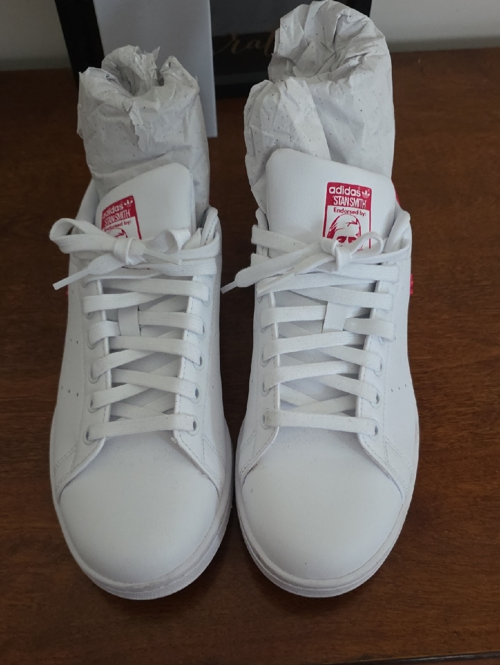 adidas White Stan Smith Sneakers with Red Logo